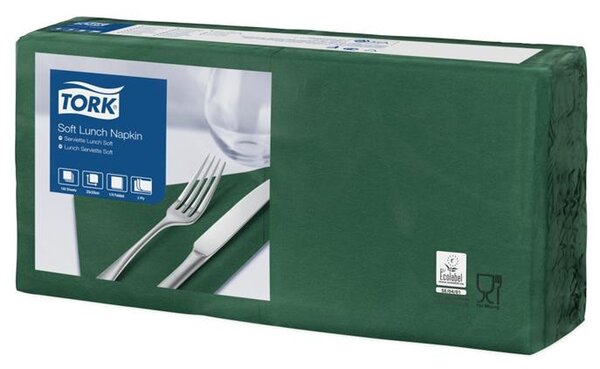 Szalvéta, 1/4 hajtogatott, 3 rétegű, 32,5x32,8 cm, Advanced, TORK Soft Lunch, sötétzöld (KHH515)