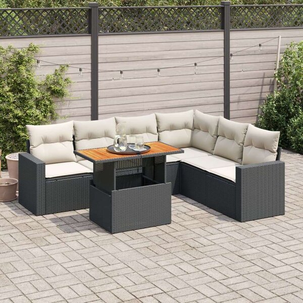 VidaXL Polyrattan Kerti Ülőgarnitúra - 7 részes - Fekete