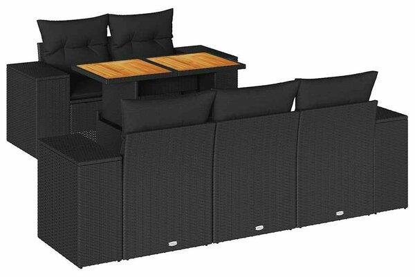 VidaXL Polyrattan Kerti Ülőgarnitúra - 6 részes - Fekete