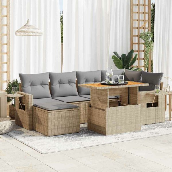 VidaXL Polyrattan Kerti Ülőgarnitúra - 7 részes - Bézs