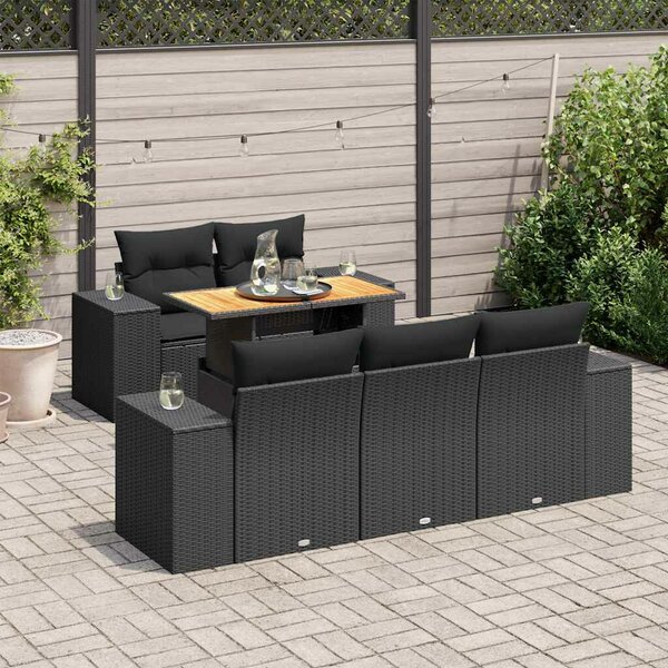 VidaXL Polyrattan Kerti Ülőgarnitúra - 6 részes - Fekete