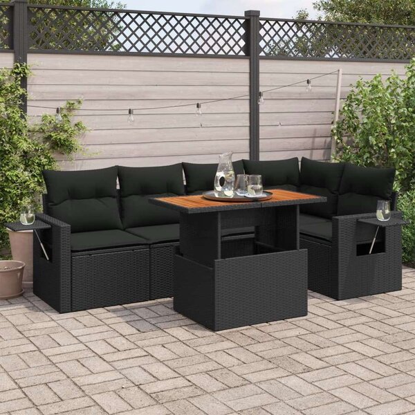 VidaXL Polyrattan Kerti Ülőgarnitúra - 6 részes - Fekete