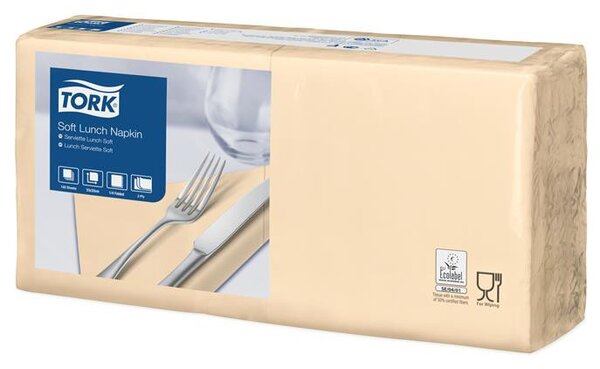 Szalvéta, 1/4 hajtogatott, 3 rétegű, 32,5x32,8 cm, Advanced, TORK Soft Lunch, homokszín (KHH514)