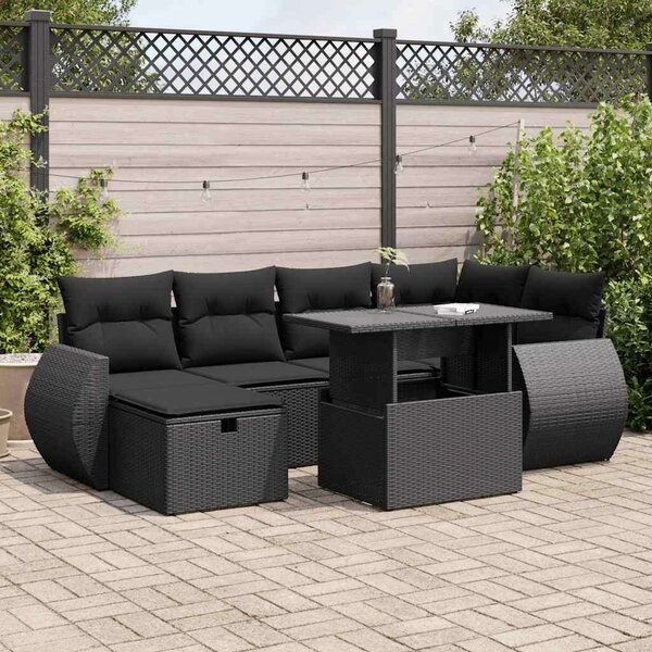 VidaXL 7 részes fekete polyrattan kerti ülőgarnitúra