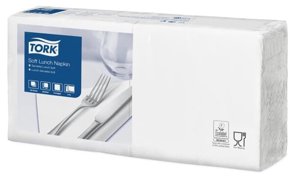 Szalvéta, 1/4 hajtogatott, 3 rétegű, 32,5x32,8 cm, Advanced, TORK Soft Lunch, fehér (KHH512)