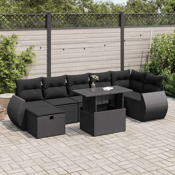 VidaXL Polyrattan Kerti Ülőgarnitúra - 8 részes - Fekete