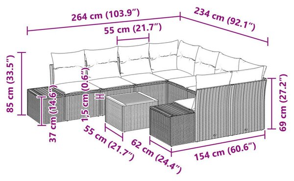 9 darabos kerti kanapé szett párnákkal, bézs poli rattan, akác
