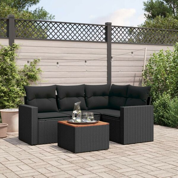 VidaXL 5 részes fekete polyrattan kerti kanapészett párnákkal
