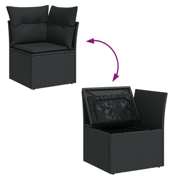 VidaXL 5 részes fekete polyrattan kerti kanapészett párnákkal