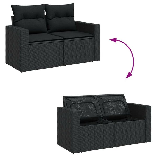 VidaXL 5 részes fekete polyrattan kerti kanapészett párnákkal