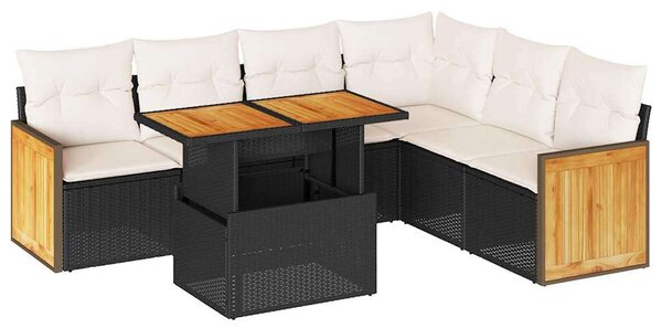 VidaXL Polyrattan Kerti Ülőgarnitúra - 7 részes - Fekete
