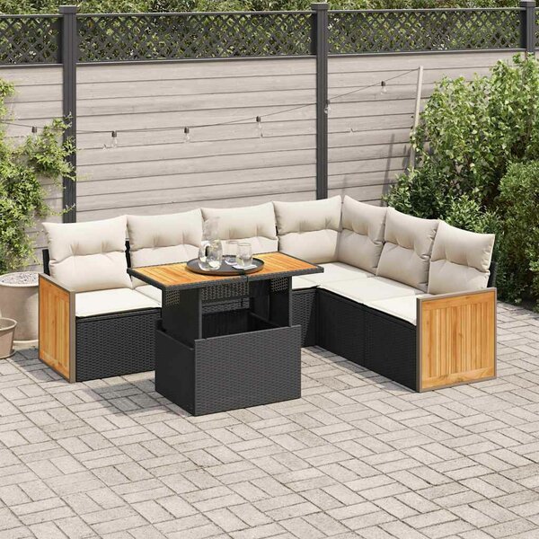 VidaXL Polyrattan Kerti Ülőgarnitúra - 7 részes - Fekete