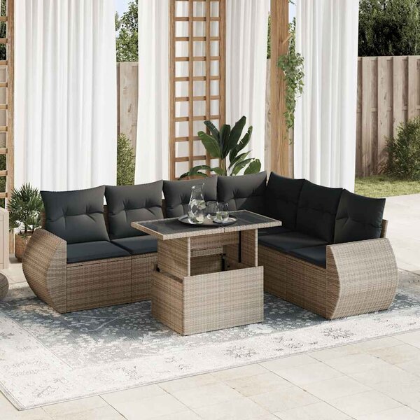 VidaXL Polyrattan Kerti Ülőgarnitúra - 7 részes - Szürke