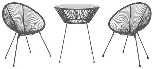 VidaXL 3 részes fekete PVC rattan kültéri étkezőgarnitúra