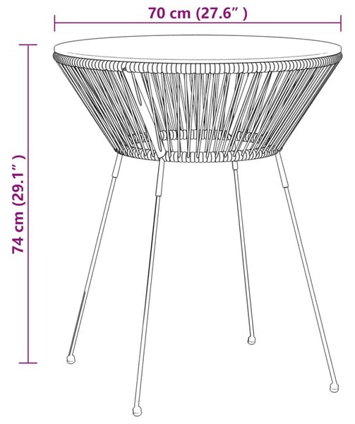 VidaXL 3 részes fekete PVC rattan kültéri étkezőgarnitúra