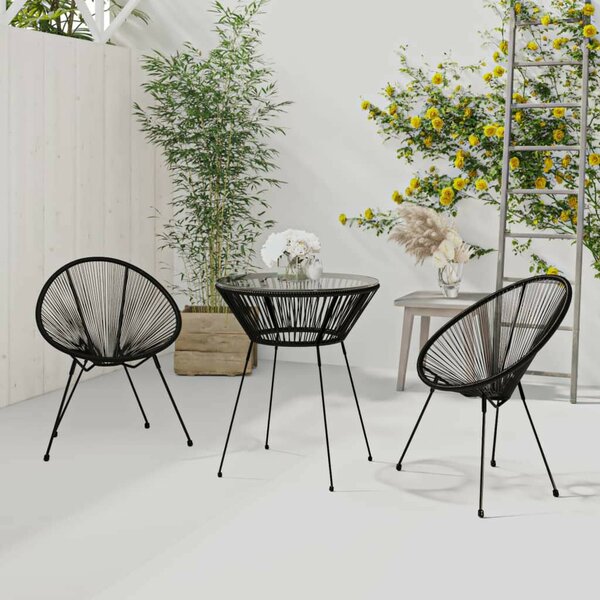 VidaXL 3 részes fekete PVC rattan kültéri étkezőgarnitúra