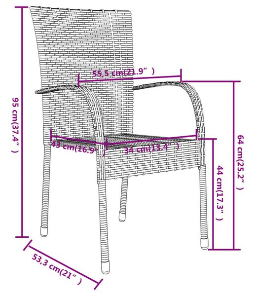 Polyrattan Kerti Étkezőgarnitúra - 3 részes - Fekete