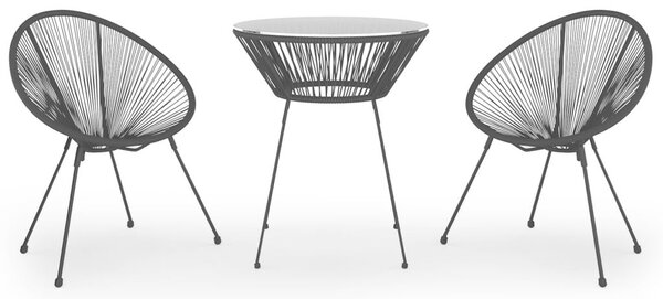 VidaXL 3 részes fekete PVC rattan kültéri étkezőgarnitúra