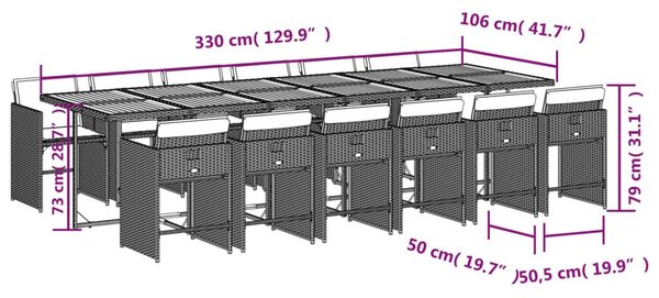 VidaXL Polyrattan Kerti Étkezőgarnitúra - 13 részes - Fekete