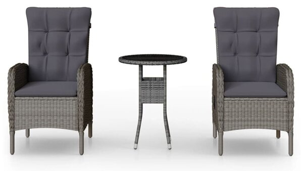 3 részes szürke polyrattan kerti bisztrószett