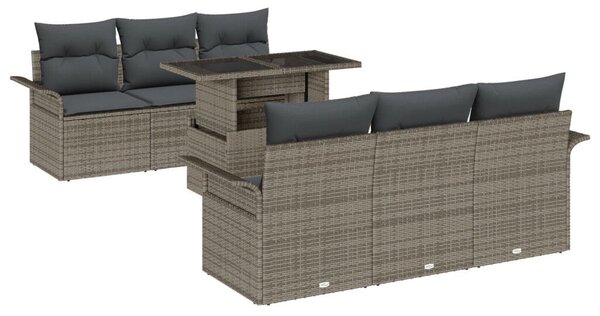 7 Darabos Kert Sofa Szett Párnákkal Szürke Poli Rattan