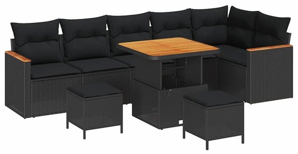 VidaXL Kerti Kanapé Szett 9 pcs Fekete polirattan