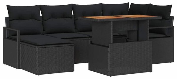 VidaXL Kerti Kanapé Szett tárolóval 7 pcs Fekete Poli rattan