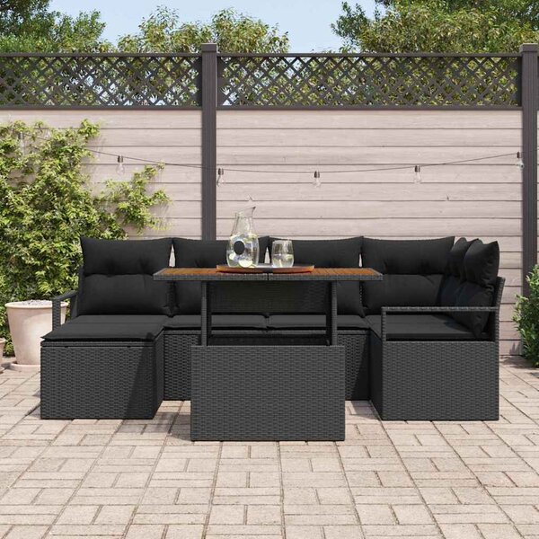 VidaXL Kerti Kanapé Szett tárolóval 7 pcs Fekete Poli rattan