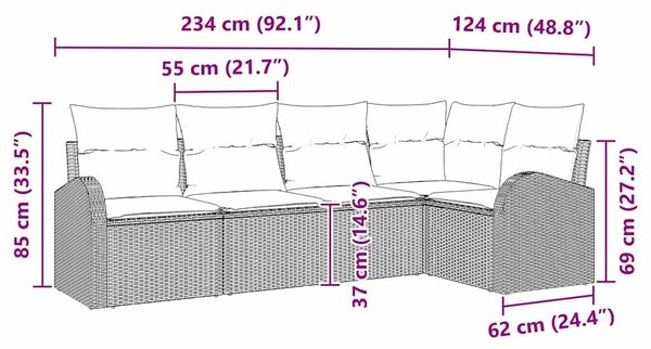 VidaXL Kerti Kanapé Szett párnával 5 pcs Bézs Poli rattan
