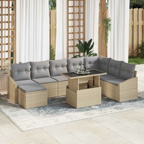 VidaXL Kanapé Szett 9 db Beige és Világosszürke polirattan