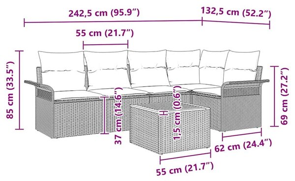 VidaXL Kerti Kanapé Szett 6 db Bézs polirattan