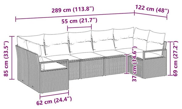 VidaXL Kanapé Szett párnával 7 pcs Bézs polirattan