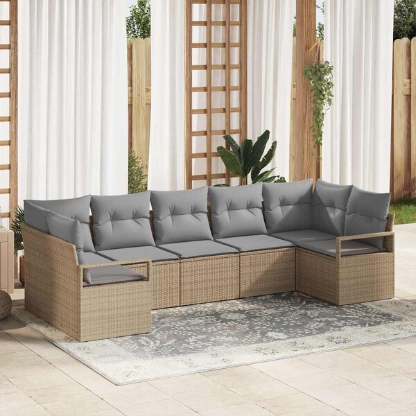 VidaXL Kanapé Szett párnával 7 pcs Bézs polirattan