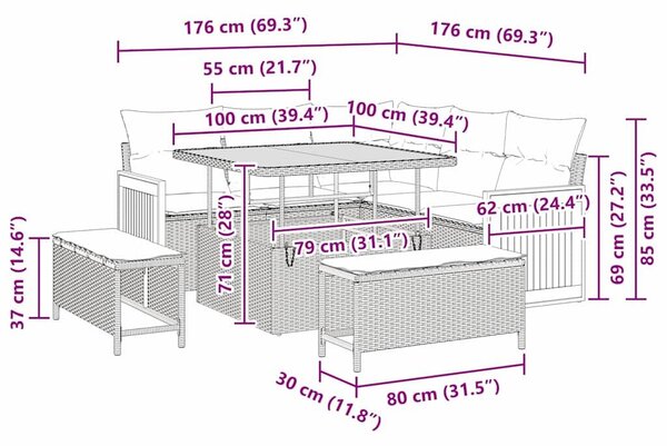 VidaXL Kerti Kanapé Szett párnával 8 pcs Beige és Világosszürke