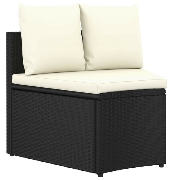 9 részes fekete polyrattan kerti kanapészett párnákkal