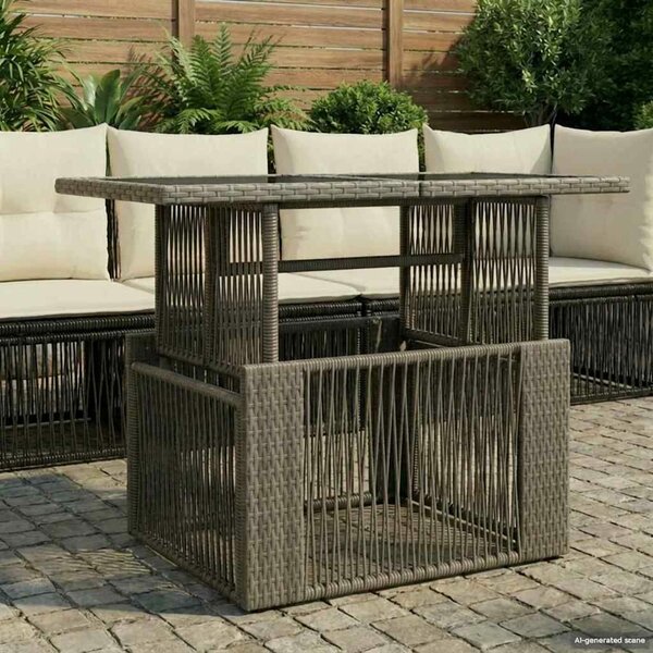 VidaXL Kerti Asztal Szürke 100 x 55 x 37 cm PE Rattan és Üveg