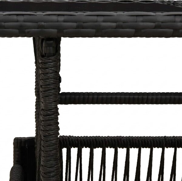 VidaXL Kerti Asztal Fekete 100 x 55 x 37 cm PE Rattan és Üveg