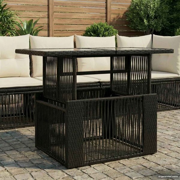 VidaXL Kerti Asztal Fekete 100 x 55 x 37 cm PE Rattan és Üveg