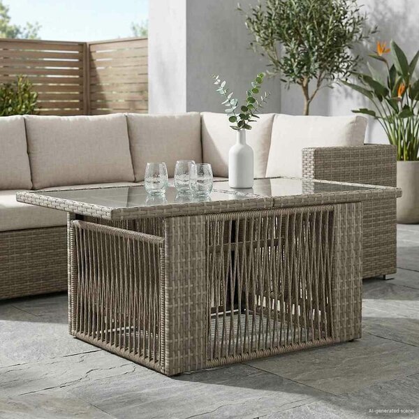 VidaXL Kerti Asztal Szürke 100 x 55 x 37 cm PE Rattan és Üveg