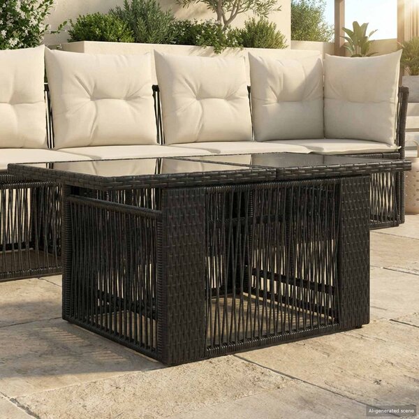 VidaXL Kerti Asztal Fekete 100 x 55 x 37 cm PE Rattan és Üveg