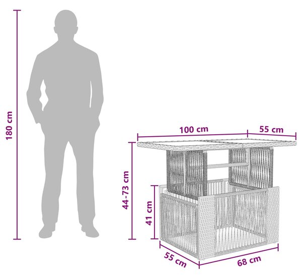VidaXL Kerti Asztal Fekete 100 x 55 x 37 cm PE Rattan és Üveg