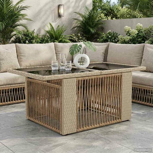 VidaXL Kerti Asztal Bézs 100 x 55 x 37 cm PE Rattan és Üveg