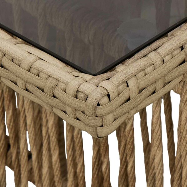 VidaXL Kerti Asztal Bézs 100 x 55 x 37 cm PE Rattan és Üveg