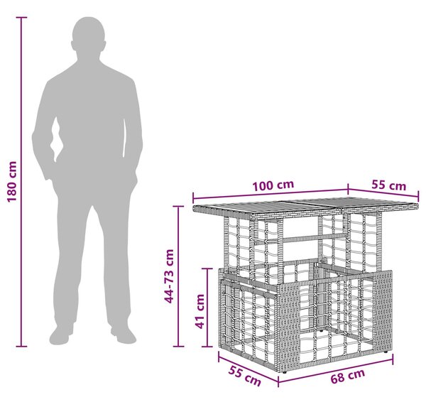 VidaXL Kerti Asztal Természetes 100 x 55 x 37 cm PE Rattan és Üveg