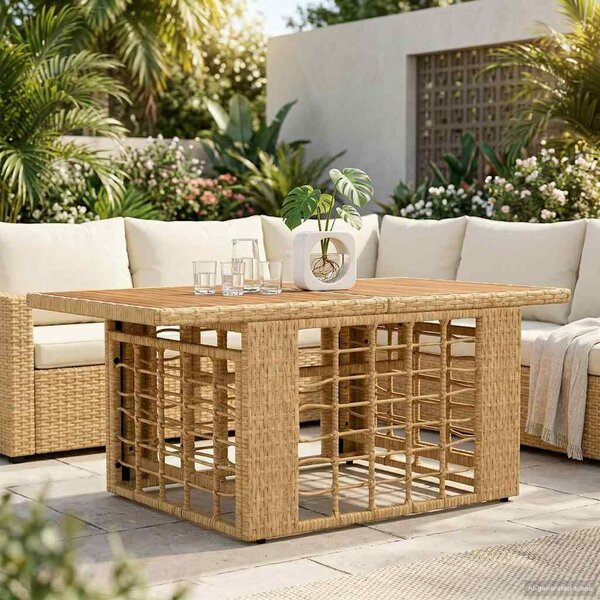 VidaXL Kerti Asztal Természetes 100 x 55 x 37 cm PE Rattan és Üveg