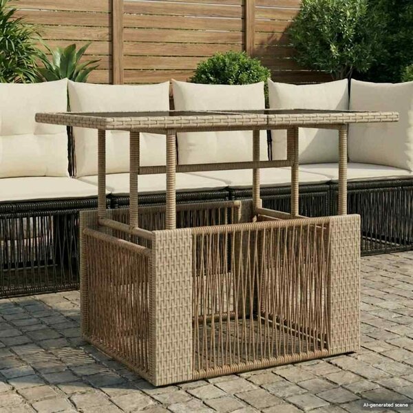 VidaXL Kerti Asztal Bézs 100 x 55 x 37 cm PE Rattan és Üveg