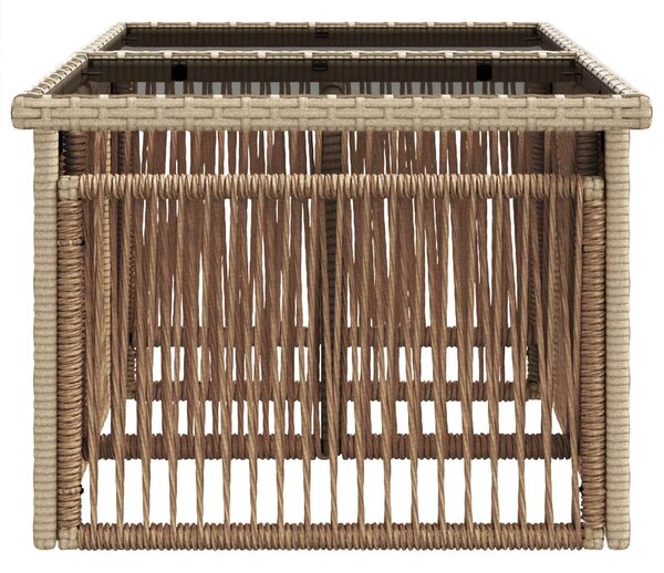 VidaXL Kerti Asztal Bézs 100 x 55 x 37 cm PE Rattan és Üveg