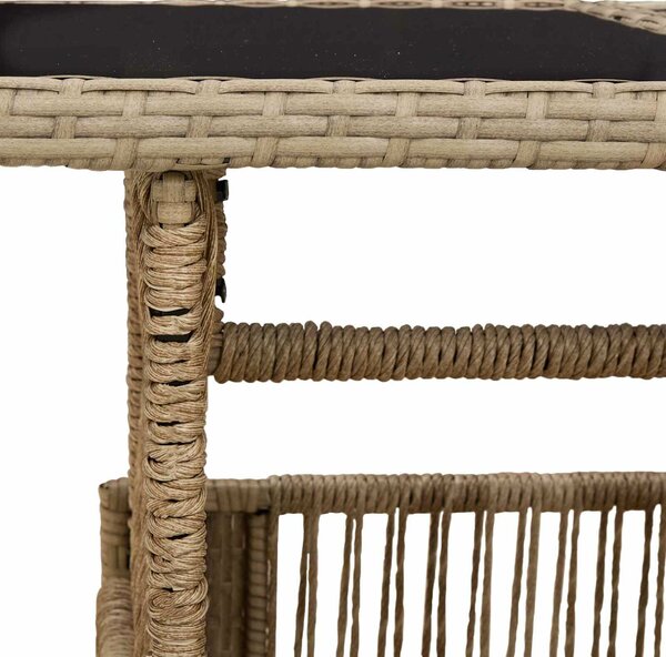 VidaXL Kerti Asztal Bézs 100 x 55 x 37 cm PE Rattan és Üveg