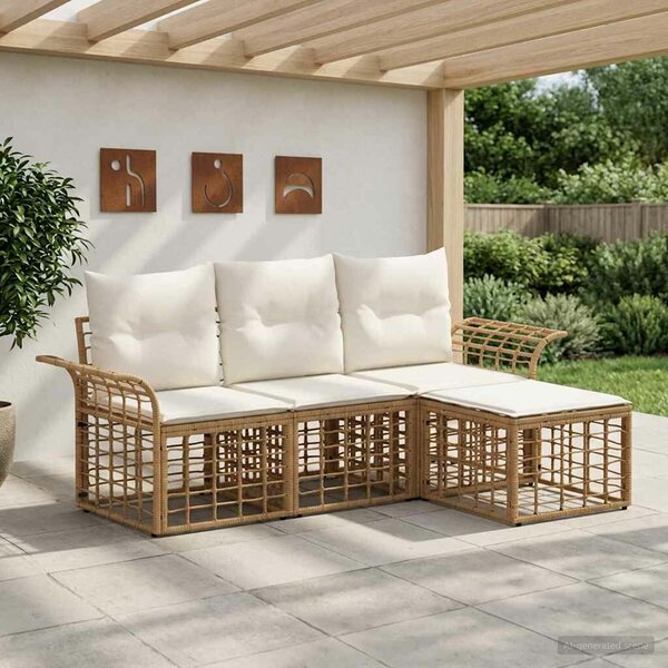 VidaXL Kültéri kanapé szett 4 pcs Természetes és Krémszínű Fehér