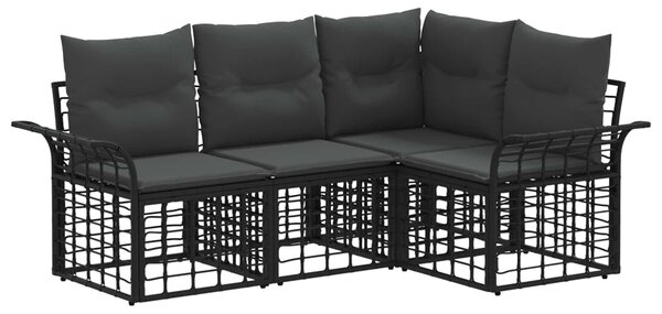 VidaXL Kültéri kanapé szett 4 pcs Fekete és Sötétszürke Poliészter